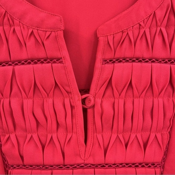 Anthropologie Meadow Rue Red Chiffon Roll-Tab Sleeve Popover Tunic Blouse Top - Picture 5 of 10